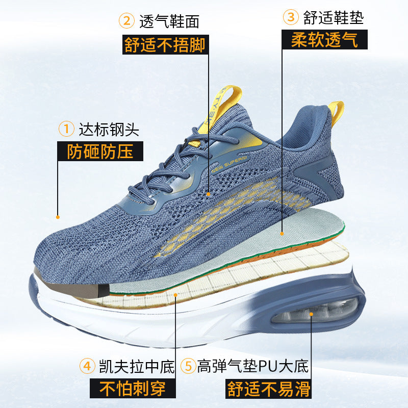 Zhen Gu Cross-Border Safety Shoes for Men and Women, Air Cushion Shock Absorption, Anti-Smash, Anti-Puncture, Breathable Safety Shoes with Steel Toe Cap for Men