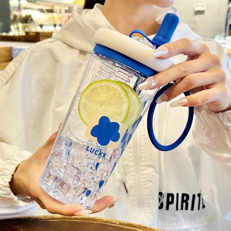 Water Cup for Girls, High Aesthetic Summer Cute Portable Ultra-light Self-contained New Style with Tea Infuser, Internet Celebrity Straw Space Cup