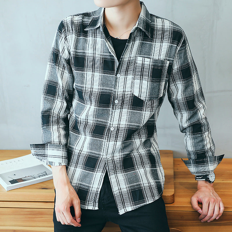 2025Plaid Long Sleeve Shirt Men Korean Version Slim Fit Youth Trendy Handsome Shirt Couple Casual Thin Shirt