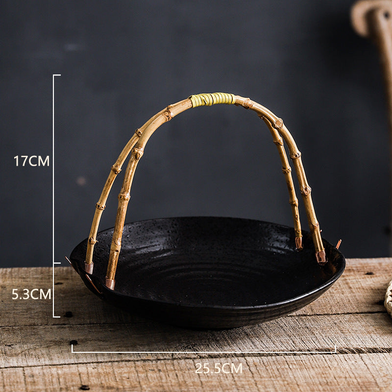 Creative Ceramic Dish Plate Handheld Basket Hotel Specialty Plate Fruit Plate Nut Plate Restaurant Ceramic Plate Display Plate