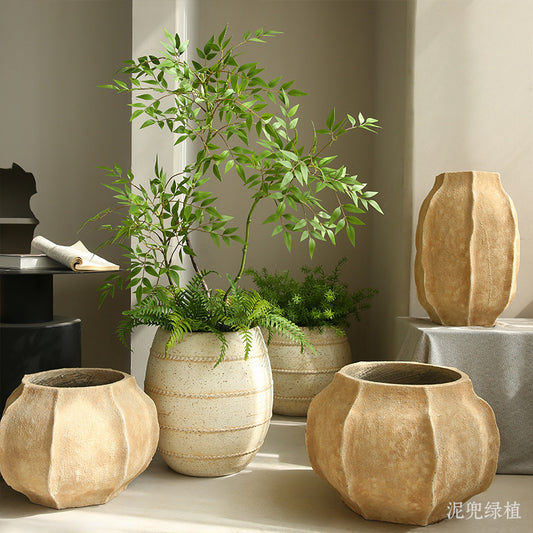 Silent Wind Cement Vase Flower Pot Indoor Living Room Desktop Decoration Entrance TV Cabinet Homestay Soft Decoration Flower Arrangement Ornament