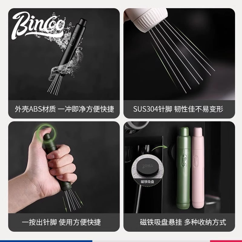 Bincoo Telescopic Magnetic Stainless Steel Powder Needle Coffee Powder Needle Evenly Stirring and Breaking Clumps Black