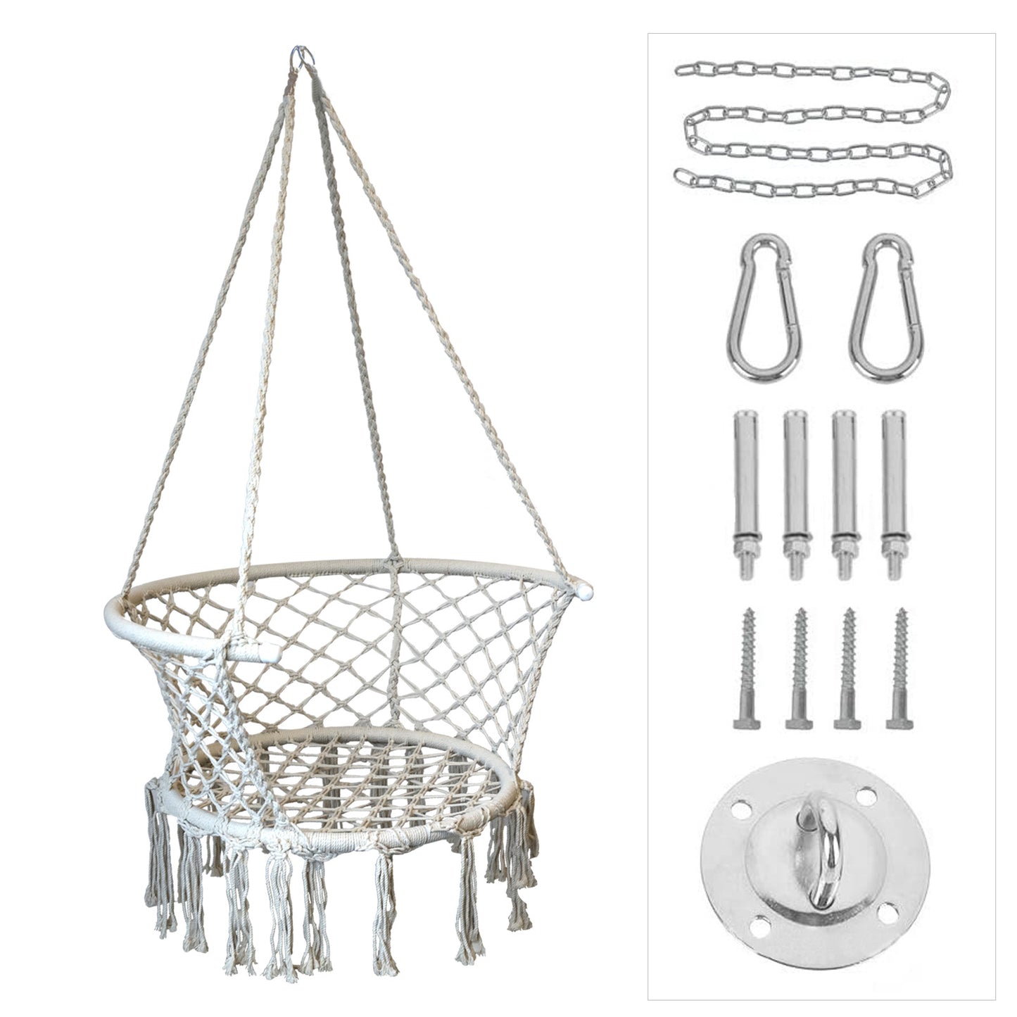 ins Nordic Style Tassel Hanging Chair Handwoven Hanging Basket Cotton Rope Swing Outdoor Hammock Balcony Cradle Chair Wholesale