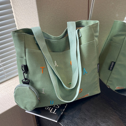 Large Capacity Canvas Bag Women2024New Commuter Tote Bag for Women ins College Student Class Shoulder Tote Bag