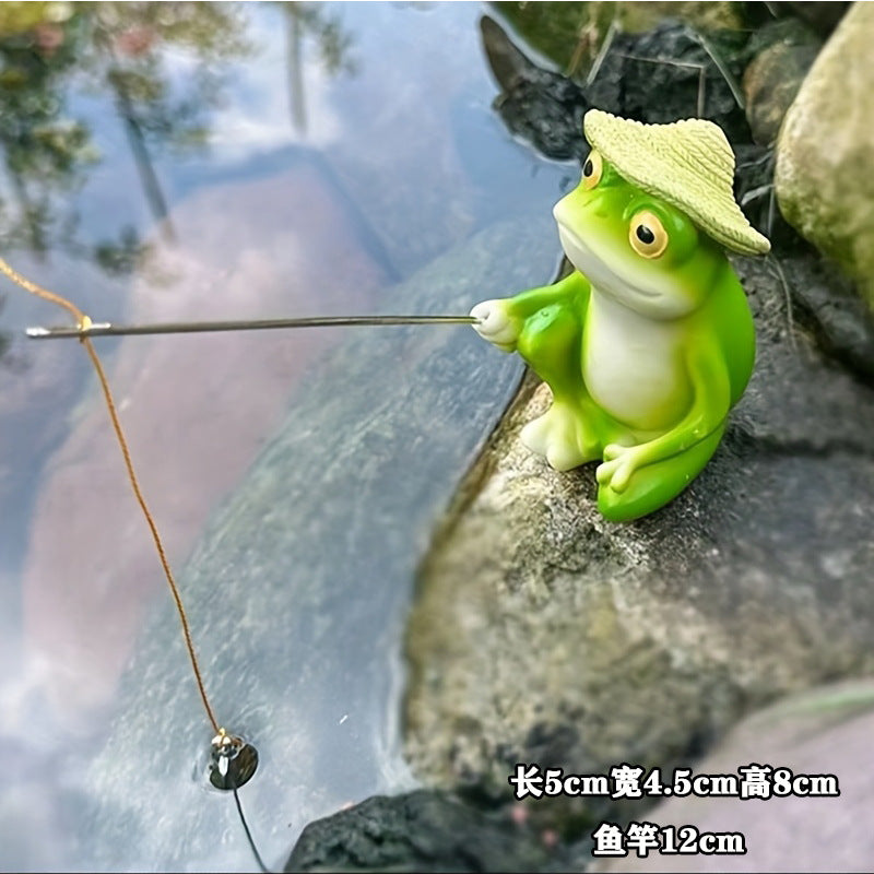 Outdoor Courtyard Garden Decorations Ornaments Fish Pond Rockery Landscaping Resin Small Frog Fishing Creative Landscape Sculpture