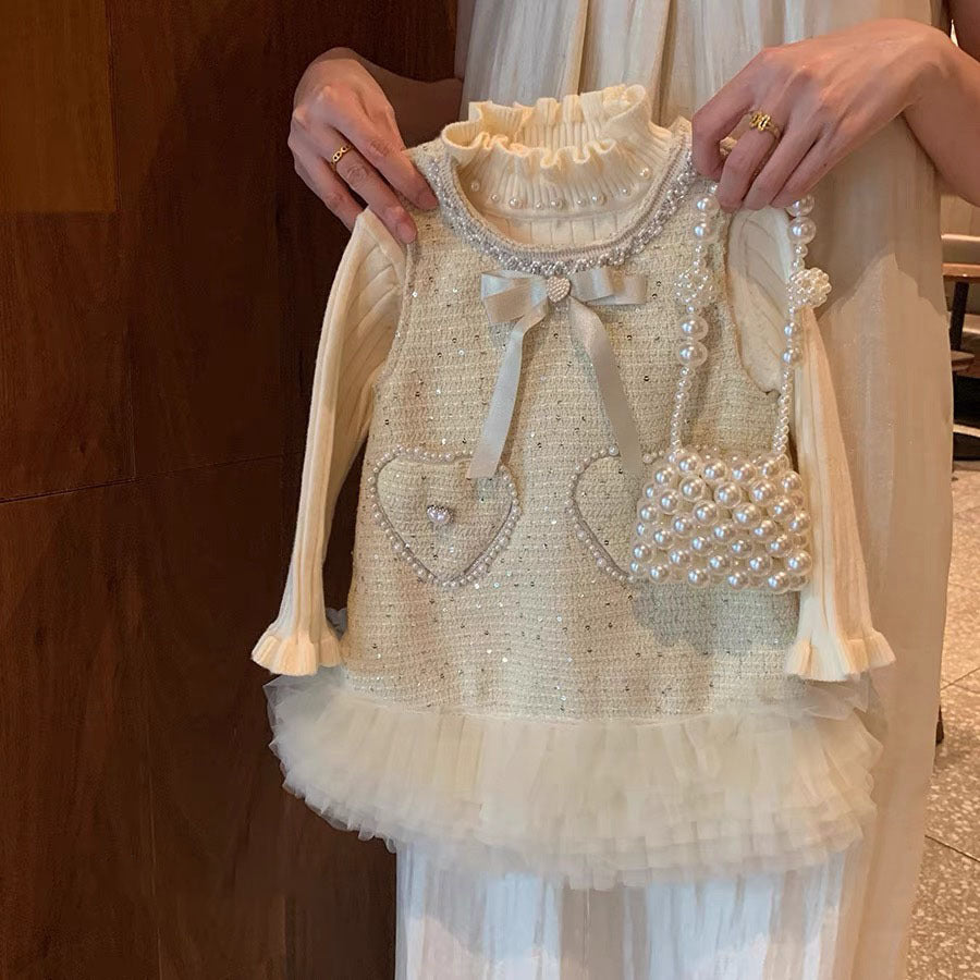 Sweet Little Girl's Little Chanel Style Dress New Children's Autumn Winter Girl's First Birthday Dress Floral Tank Dress