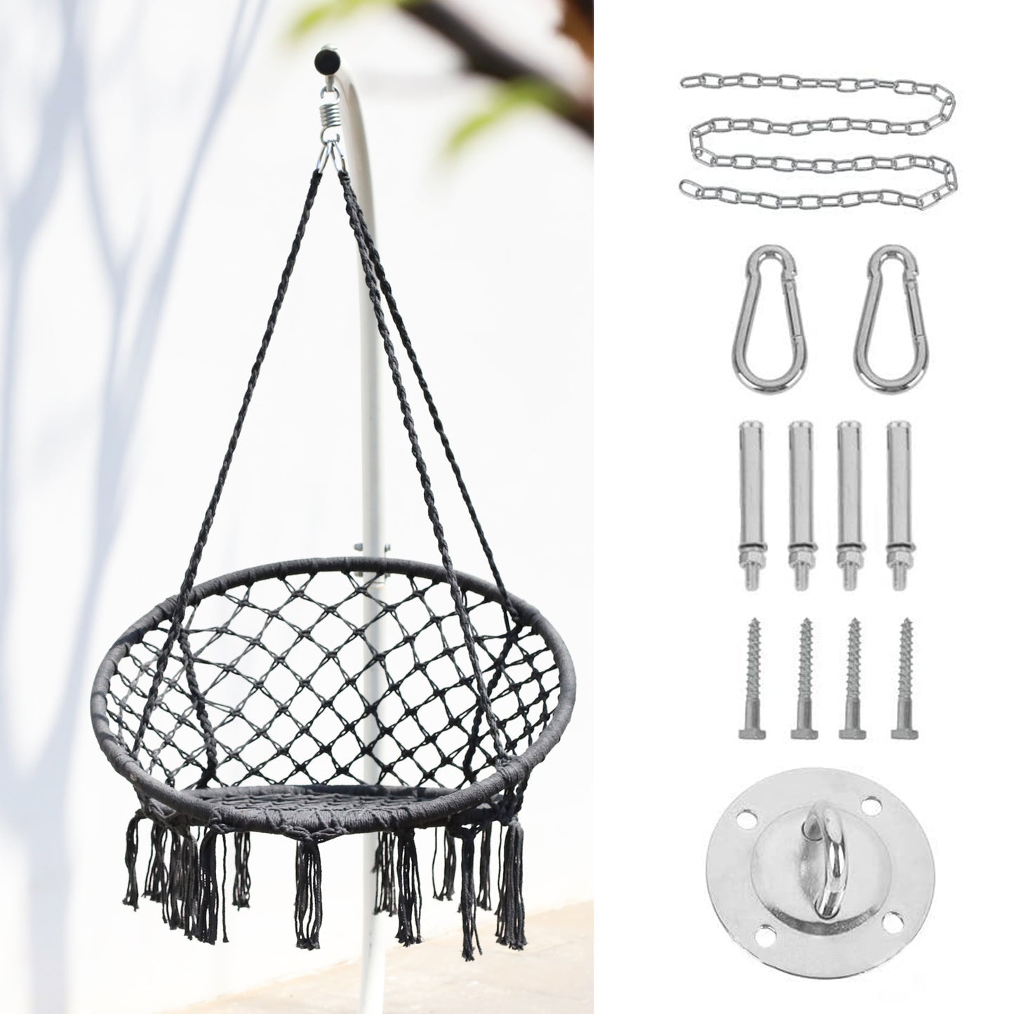 ins Nordic Style Tassel Hanging Chair Handwoven Hanging Basket Cotton Rope Swing Outdoor Hammock Balcony Cradle Chair Wholesale