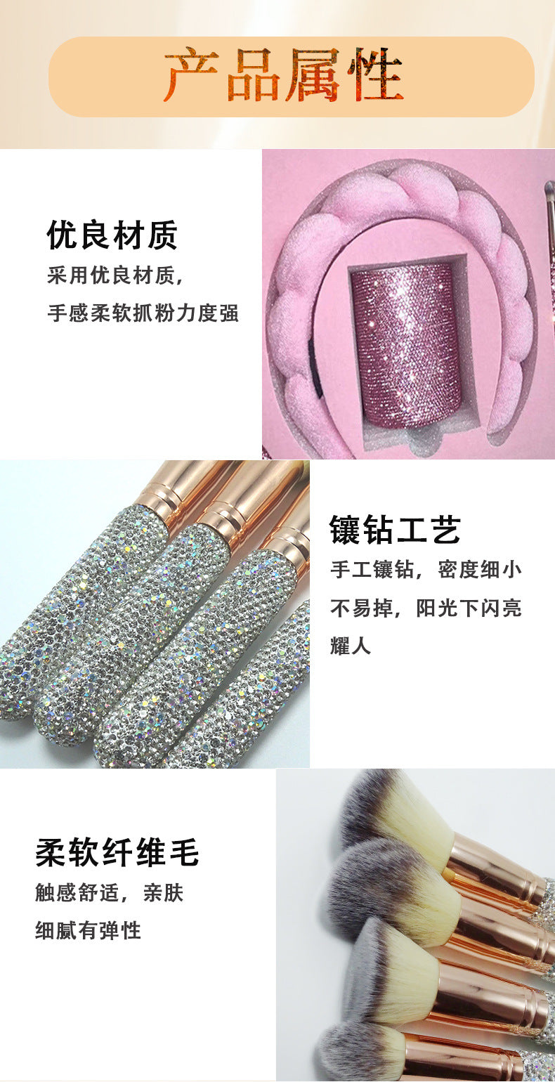 Foreign Trade New22Makeup Brush Set18Makeup Brush with Rhinestones Beauty Tool Contour Brush with Rhinestones