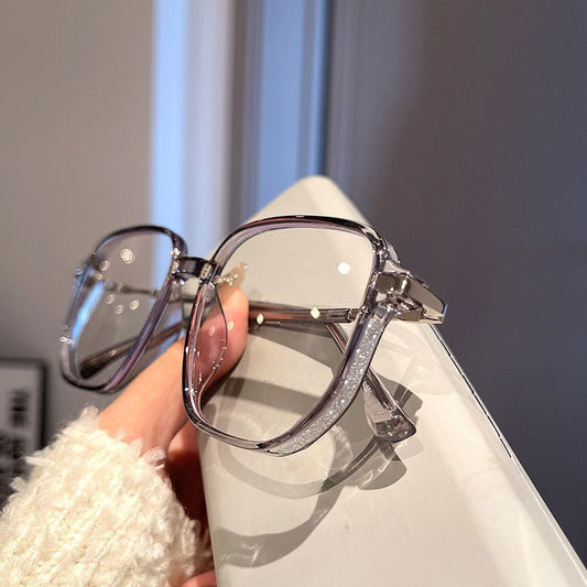 Starry Sky Glitter Glasses for Women with Myopia, Can Be Fitted with Prescription or Non-Prescription Lenses, Suitable for Round Faces, No-Makeup Essential, Fashionable Eyeglass Frames