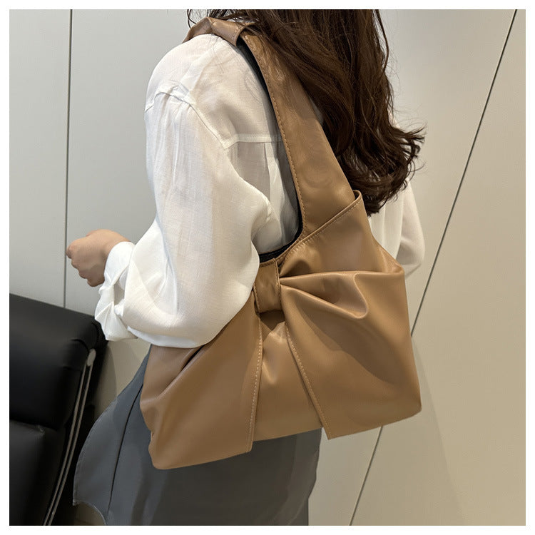 Korean Style Casual Underarm Women's Bag2025New Simple Bowknot Design Tote Bag Simple Handheld Shoulder Bag
