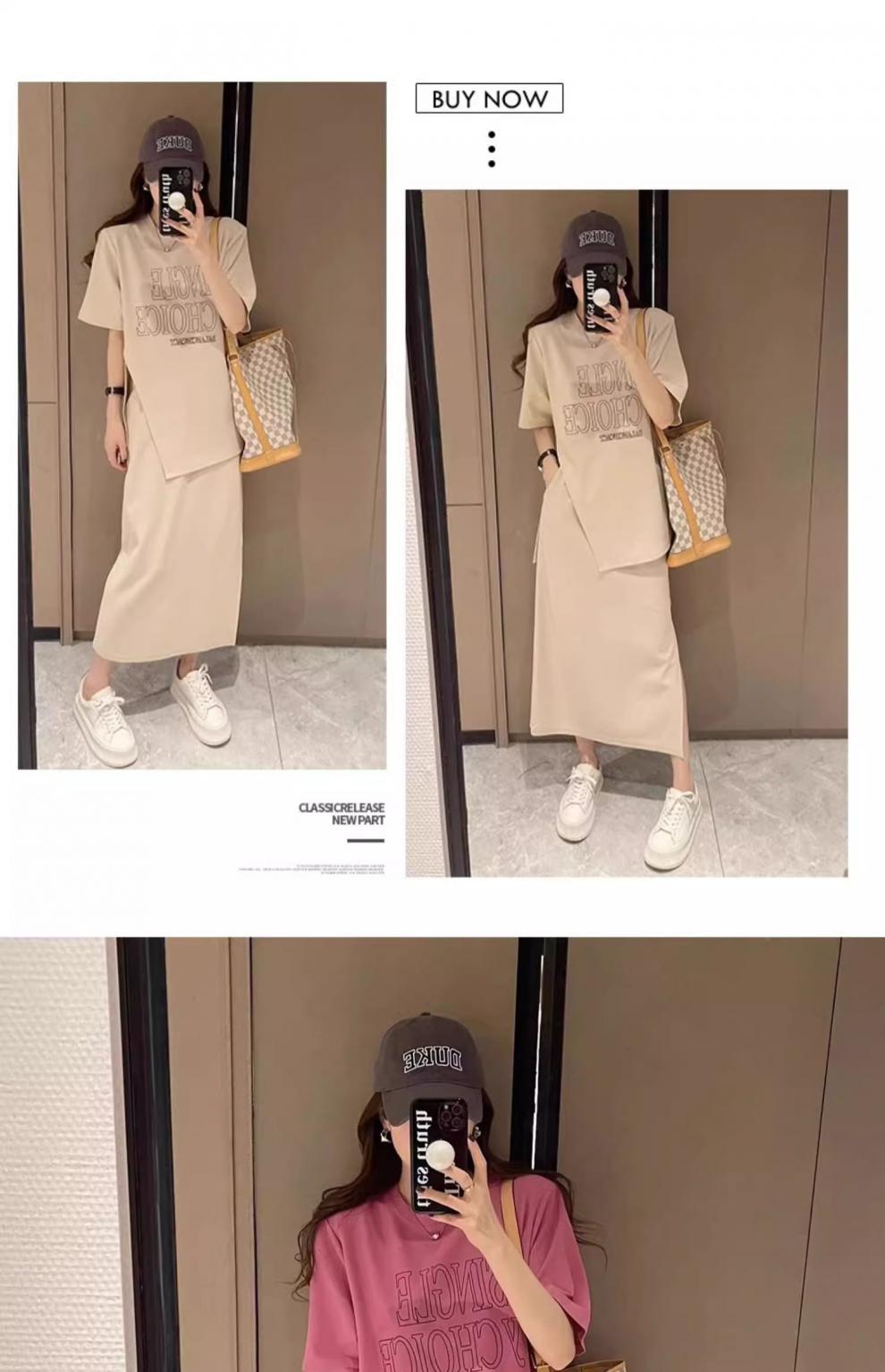 Plus Size Women's Summer Fashion Set European Style Belly Covering Slimming Skirt Two-Piece Set for Chubby Women mm300Jin