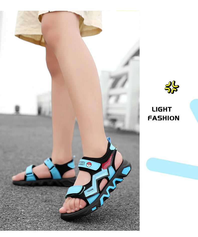 Boys' Fashion Sandals Summer New Children's Velcro Big Kids Student Sports Soft Sole Beach Shoes Non-Slip