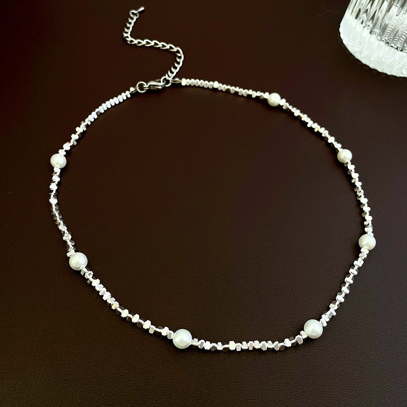 Artificial Fragmented Silver Irregular Pearl Necklace Light Luxury High-end Niche Fashion Choker Collarbone Chain Simple Accessory