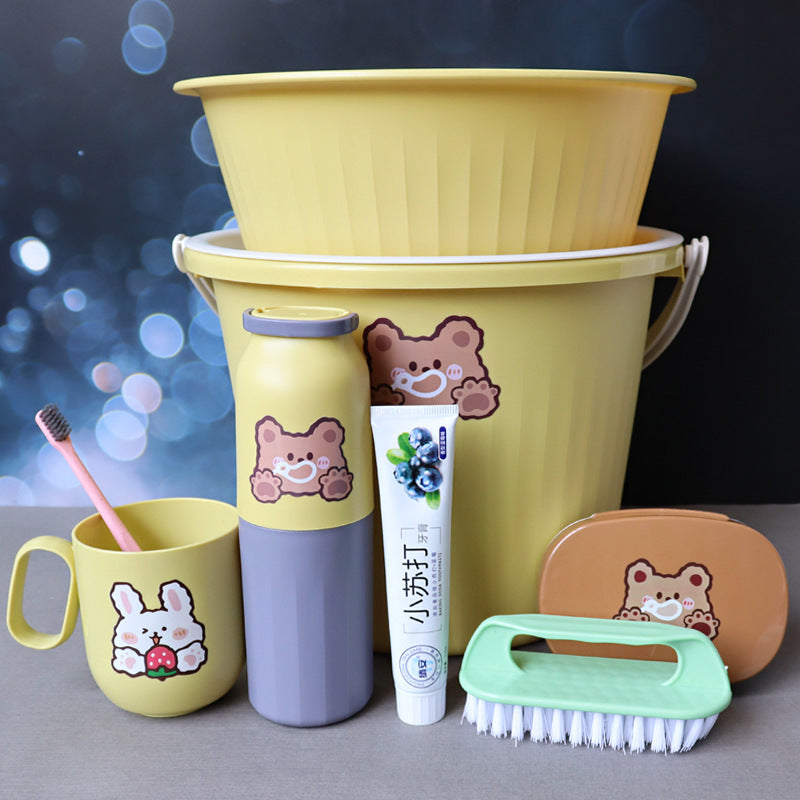 Back-to-School Season Toiletries Set Washbasin Bucket Tooth Cup Soap Dish Shoe Brush for Male and Female Students Dormitory11Set