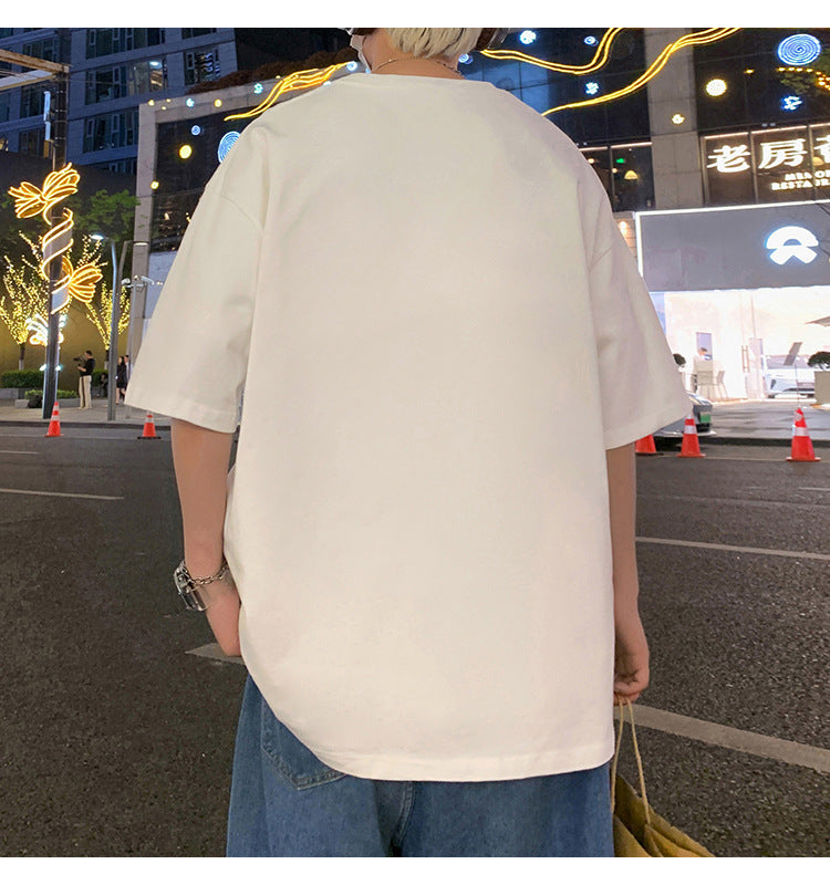 Short Sleeve T Men's Summer New Heavyweight Pure Cotton Crew Neck T-Shirt Large Size Loose Fit Men's Short Sleeve ins Fashion brand top