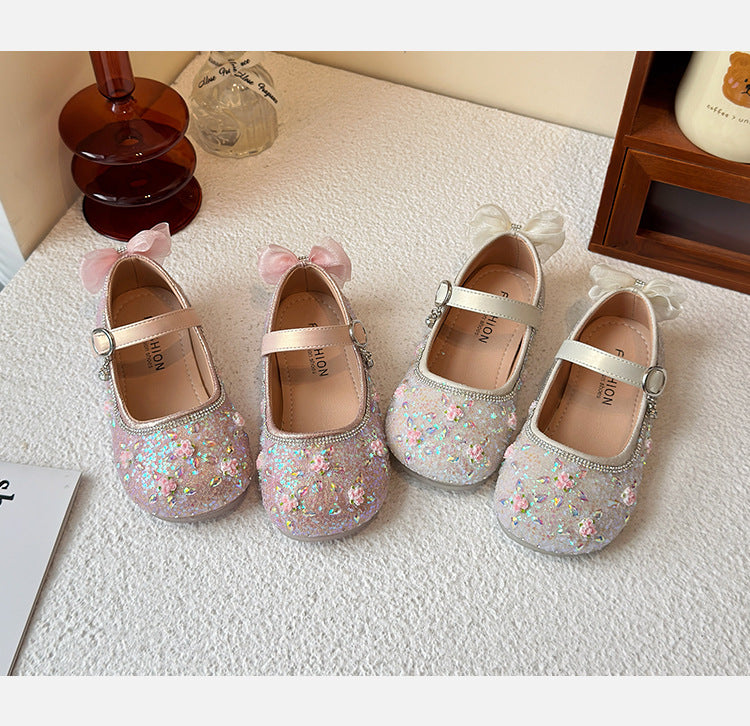 Princess shoes for girls2025Spring New Children's Crystal Shoes for Girls, Soft Sole Leather Shoes to Match Dresses, Spring Edition