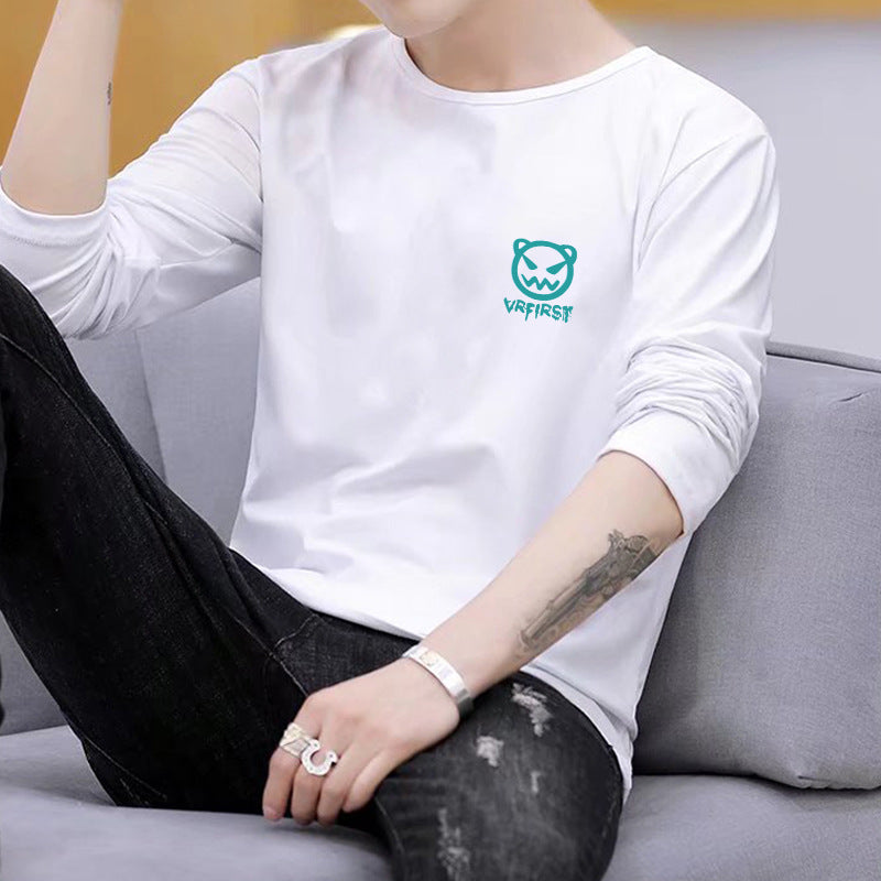 Manufacturer Wholesale Men's Long Sleeve Printed Versatile Trendy New Spring and Autumn Casual Fashion Round Neck Long Sleeve T-Shirt
