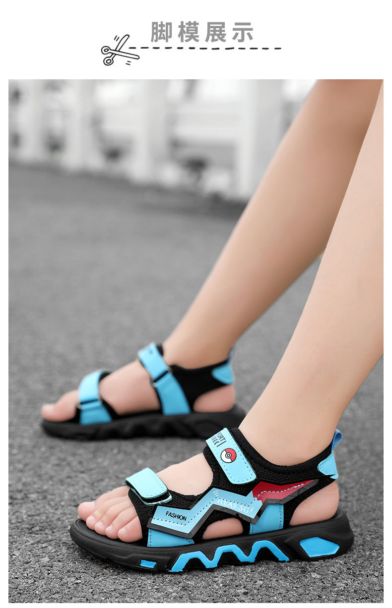 Boys' Fashion Sandals Summer New Children's Velcro Big Kids Student Sports Soft Sole Beach Shoes Non-Slip