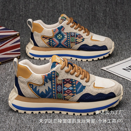 2025Spring and Autumn New Men's Shoes Trendy Fashion Printed Embroidered Sports Casual Shoes Thick Sole Height Increasing Shoes Wholesale