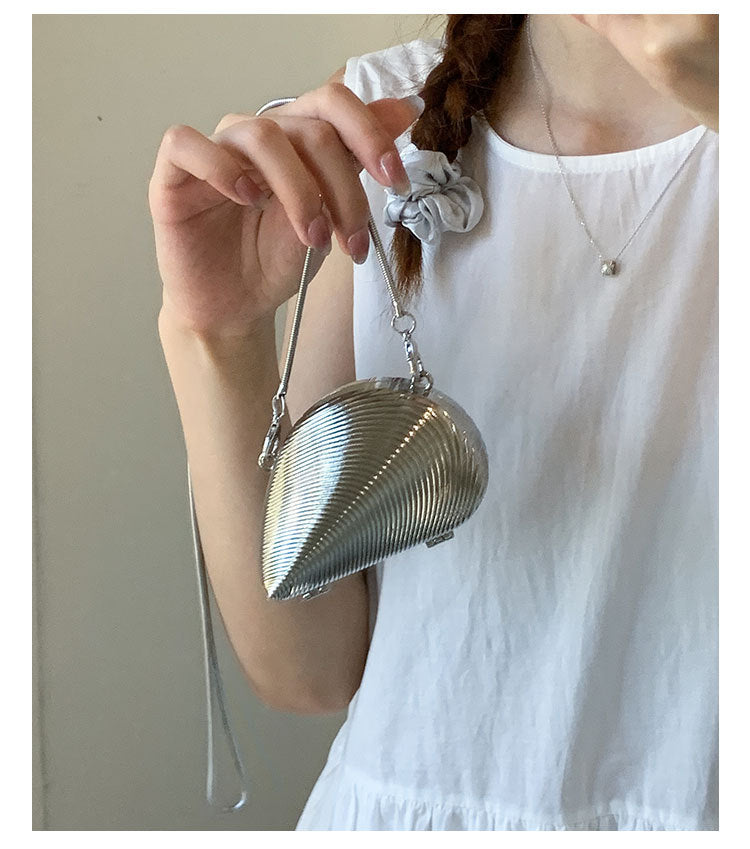 Mini2025Summer New Bag Niche Metal Shell Single Shoulder Chain Crossbody Bag Evening Fashion Small Bag for Women