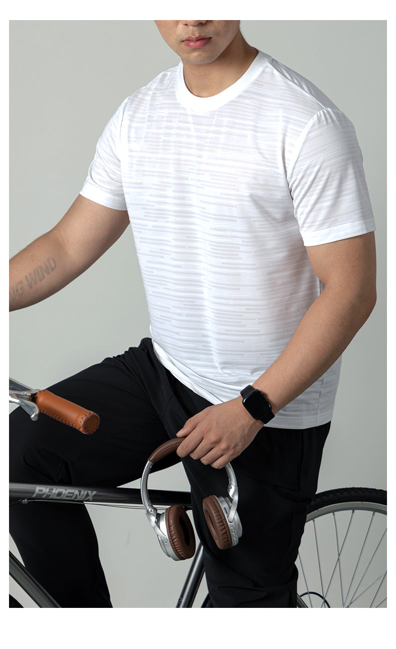 Ice Silk Cool Breathable Men's Short Sleeve t T-shirt2025New summer solid color sports fitness quick-dry short sleeve