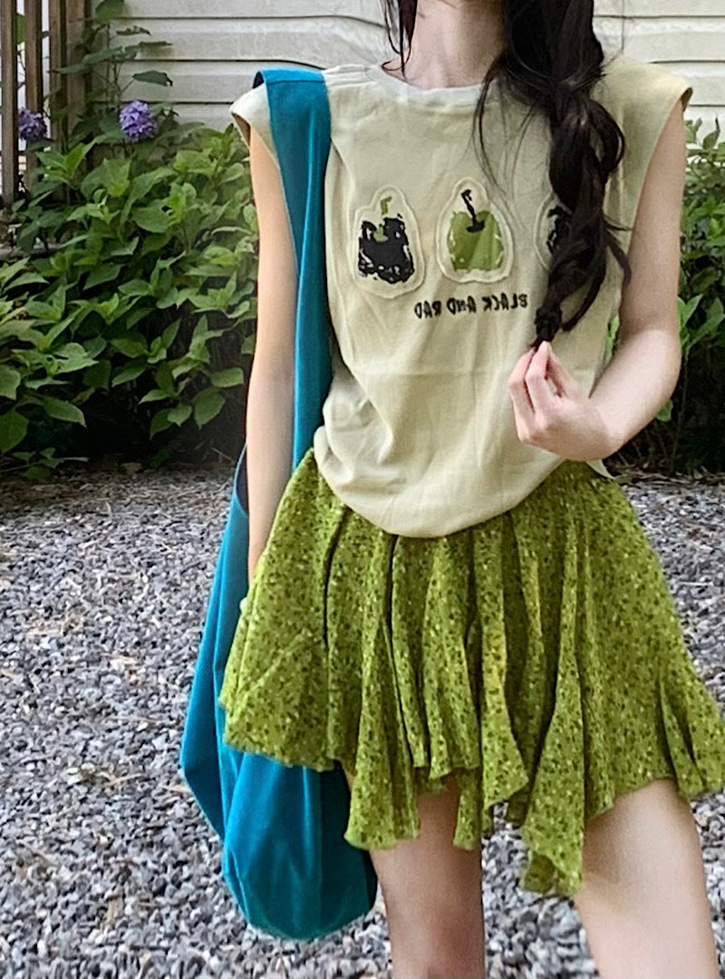 Design Sense Fresh Print T Women's T-shirt2025Summer New Loose Fit Youthful Niche Unique chic Trendy Top