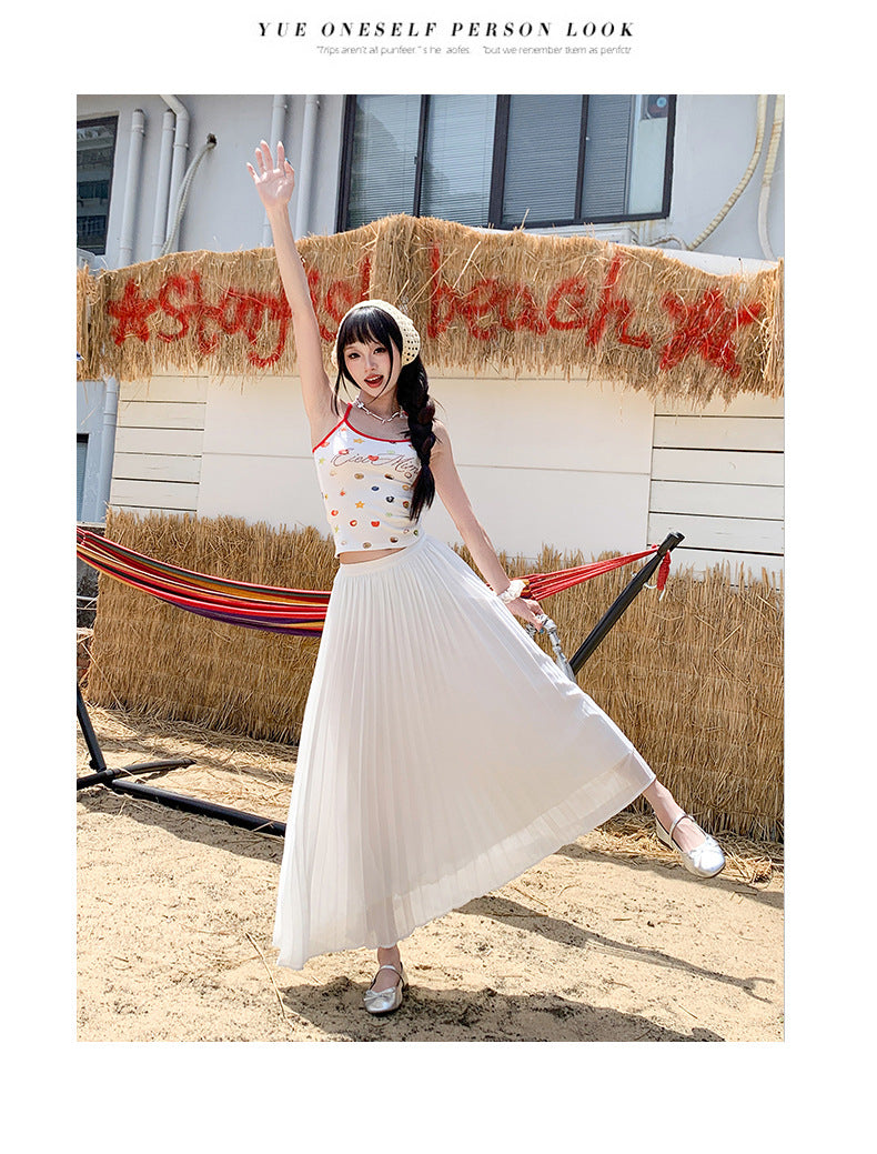 Thirteen Lines·Yunheyu Gentle Light Purple Pleated Long Skirt for Women Versatile Casual Vacation Style Draped Half Skirt