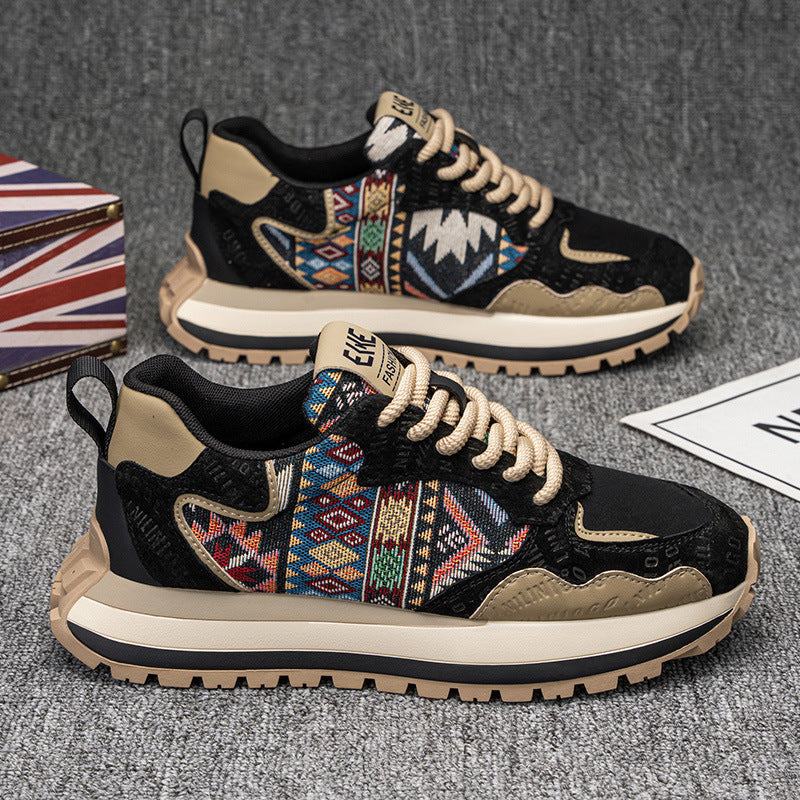 2025Spring and Autumn New Men's Shoes Trendy Fashion Printed Embroidered Sports Casual Shoes Thick Sole Height Increasing Shoes Wholesale
