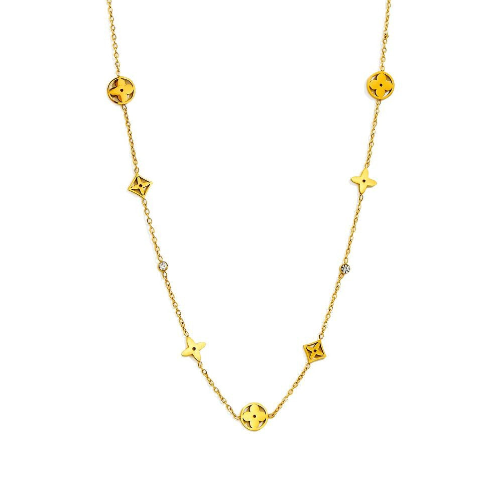 Titanium Steel Necklace Four-leaf Clover Presbyopia k Golden Simple Elegant High-End Stainless Steel Jewelry Non-Fading for Women Suit