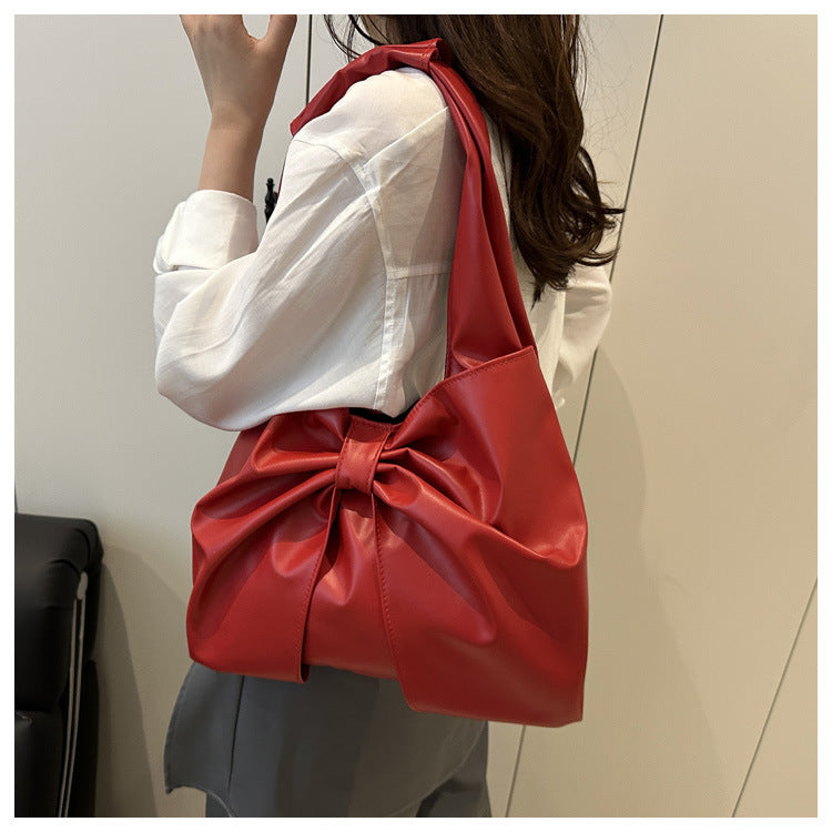 Korean Style Casual Underarm Women's Bag2025New Simple Bowknot Design Tote Bag Simple Handheld Shoulder Bag