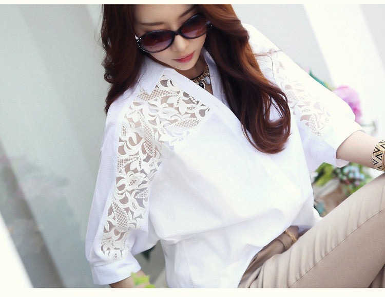Foreign Trade Southeast Asia Plus Size Fat MM Chiffon Blouse Lace Blouse Loose Five-Quarter Sleeve Short Sleeve Shirt Southeast Asian Style