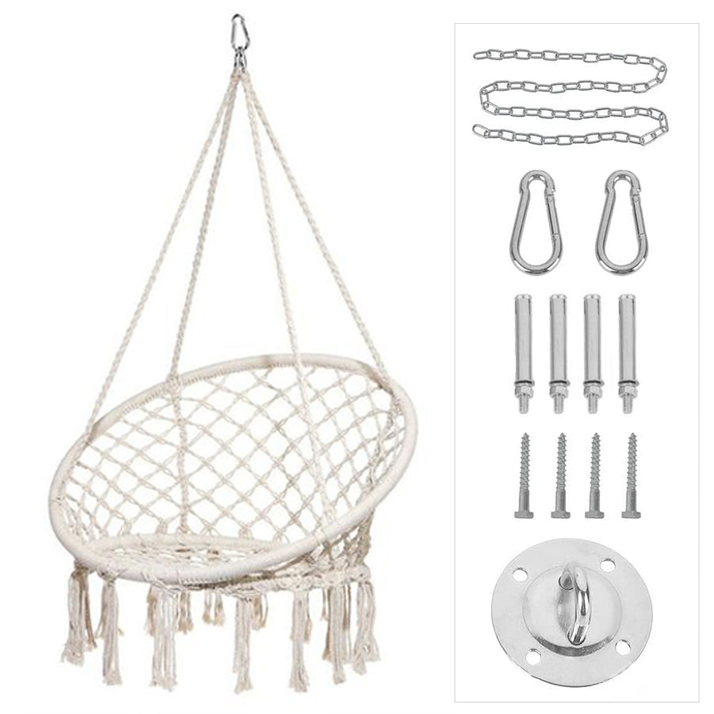 ins Nordic Style Tassel Hanging Chair Handwoven Hanging Basket Cotton Rope Swing Outdoor Hammock Balcony Cradle Chair Wholesale