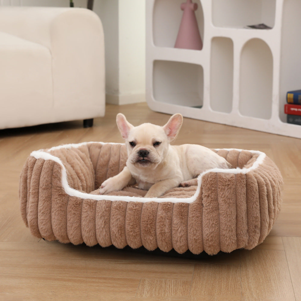 New Thickened Straight Bar Square Nest Rabbit Plush Soft Comfortable Pet Bed Deep Sleep Cat Nest Four Seasons Dog Nest