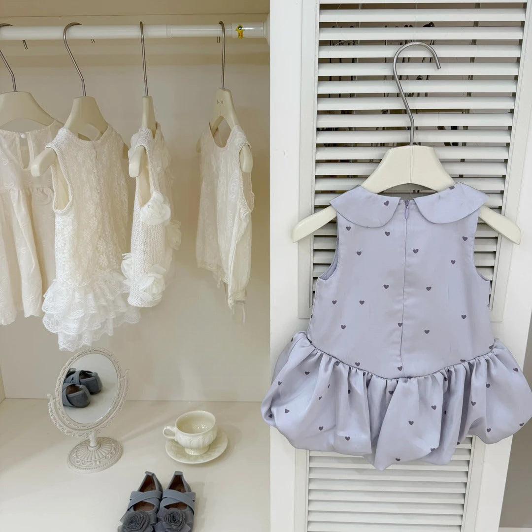 Sweet Little Original Purple Children's Clothing!Kululi25Girls Summer Purple Heart Palace Style Vest Flower Bud Skirt Trendy