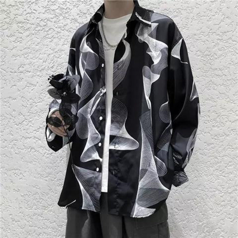 Autumn Hong Kong Style Cool Long Sleeve Shirt for Men Dark Style Design Top Youth Casual Loose Shirt