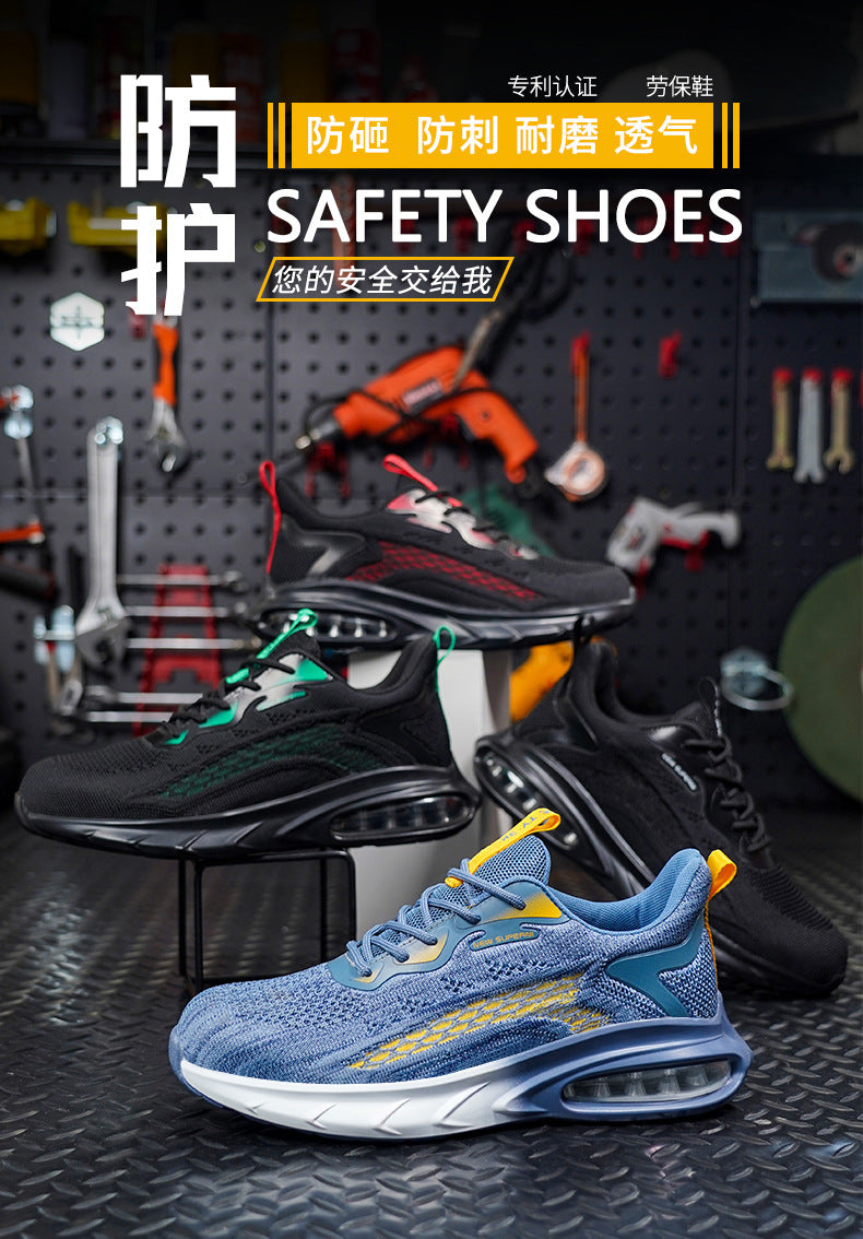 Zhen Gu Cross-Border Safety Shoes for Men and Women, Air Cushion Shock Absorption, Anti-Smash, Anti-Puncture, Breathable Safety Shoes with Steel Toe Cap for Men
