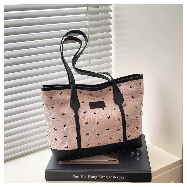 Class Commuting Tote Bag Large Capacity Heart Summer Stylish2025New style casual bowknot single shoulder underarm bag