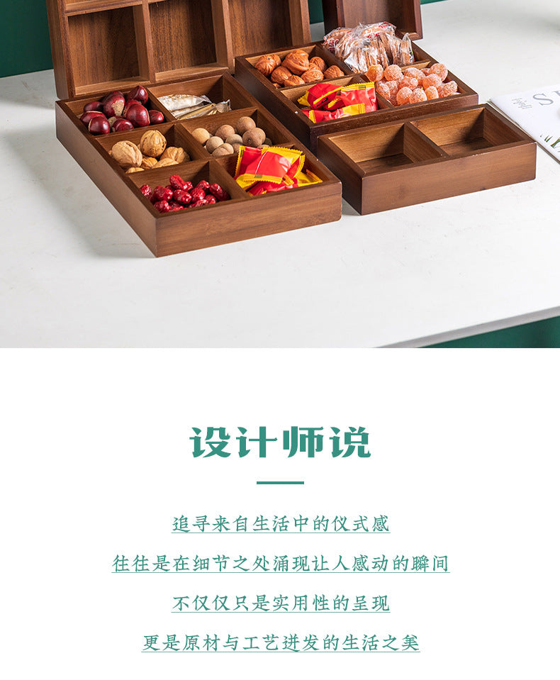 New Style Tea Brewing Tray with Four, Six, and Nine Grids for Fruit and Snacks, Bamboo Wooden Tray for Dried Fruits