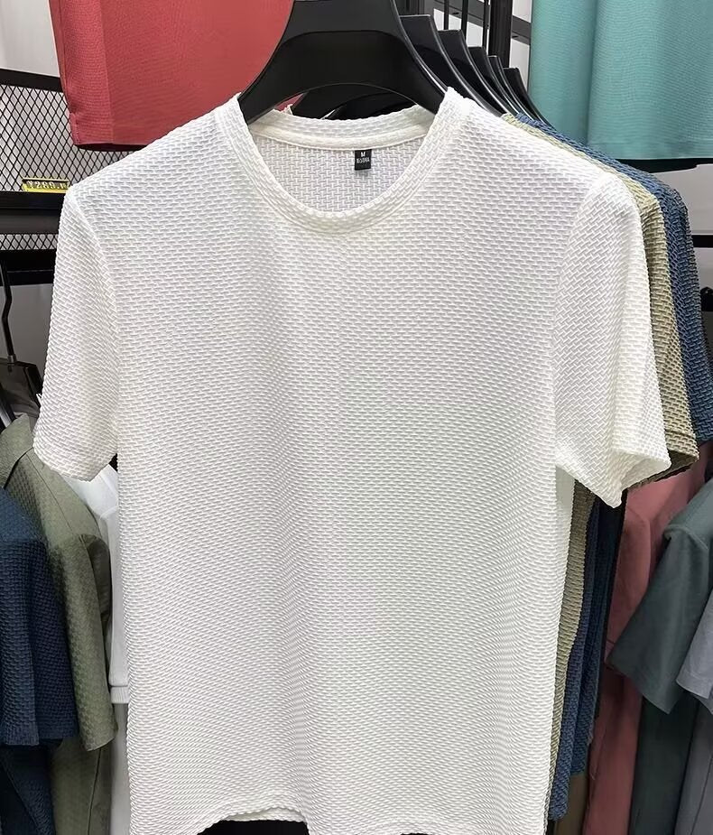 Summer New Stretch Bamboo Mesh Ice Silk t Men's Short Sleeve Round Neck Half Sleeve Base Shirt Summer Men T T shirt