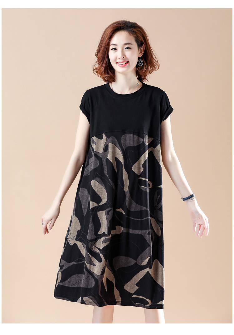 Plus Size Women's Loose Fit Clothing MM Mid-length printed camouflage patchwork short-sleeve dress for women2021Summer Clothing