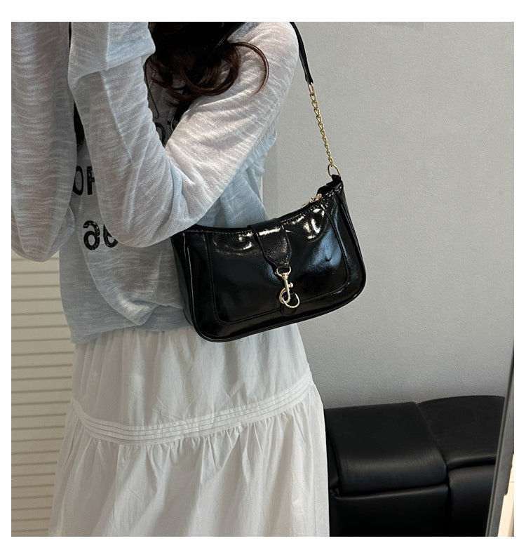 French Design Glossy Women2025Summer New Trendy Fashionable Elegant Single Shoulder Underarm Handbag for Women