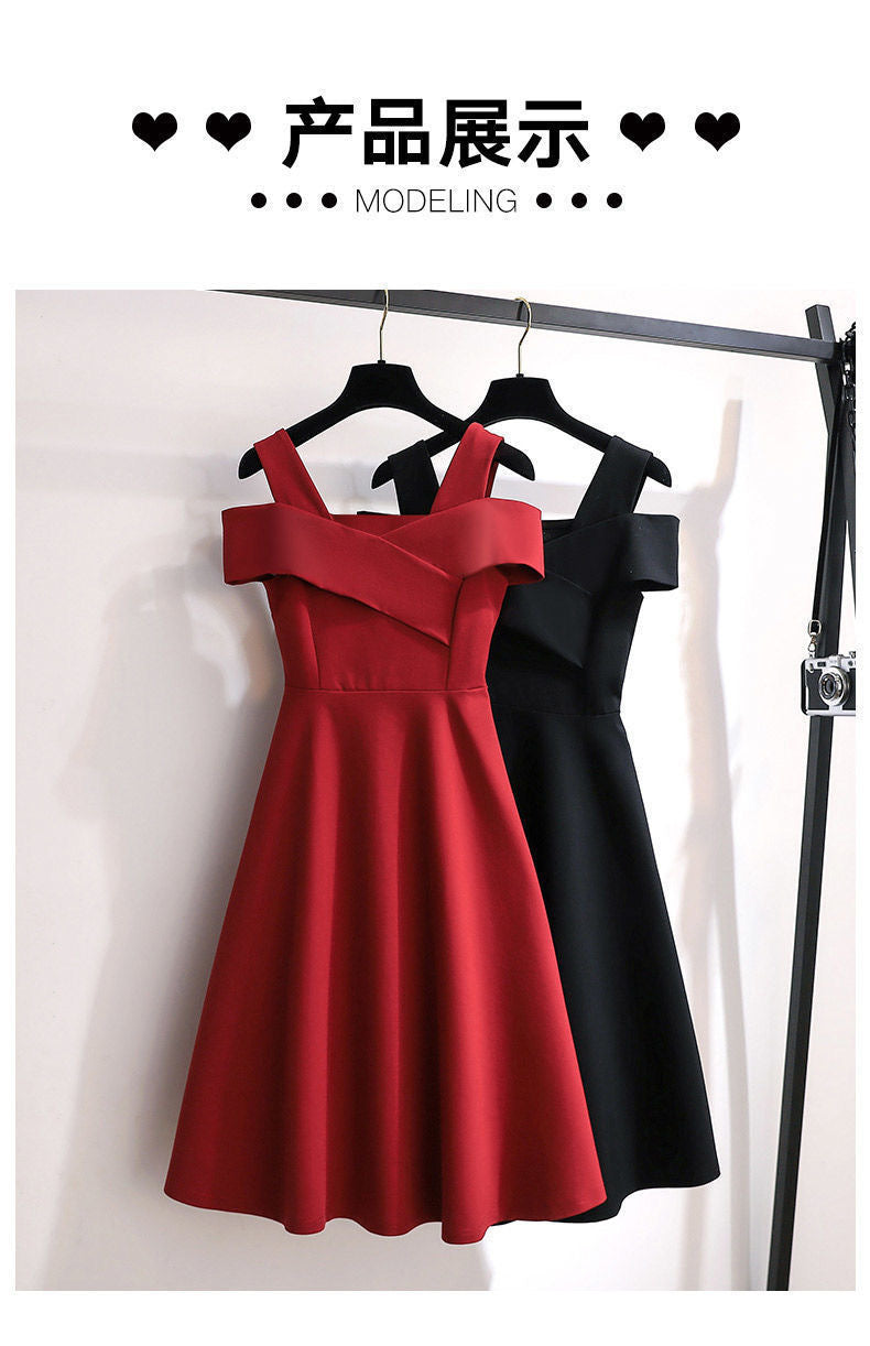 Cross-Border2025New Plus Size Off-Shoulder Elegant Dress for Plus Size Women Fashionable Tummy Covering Slimming Waist Dress Trendy