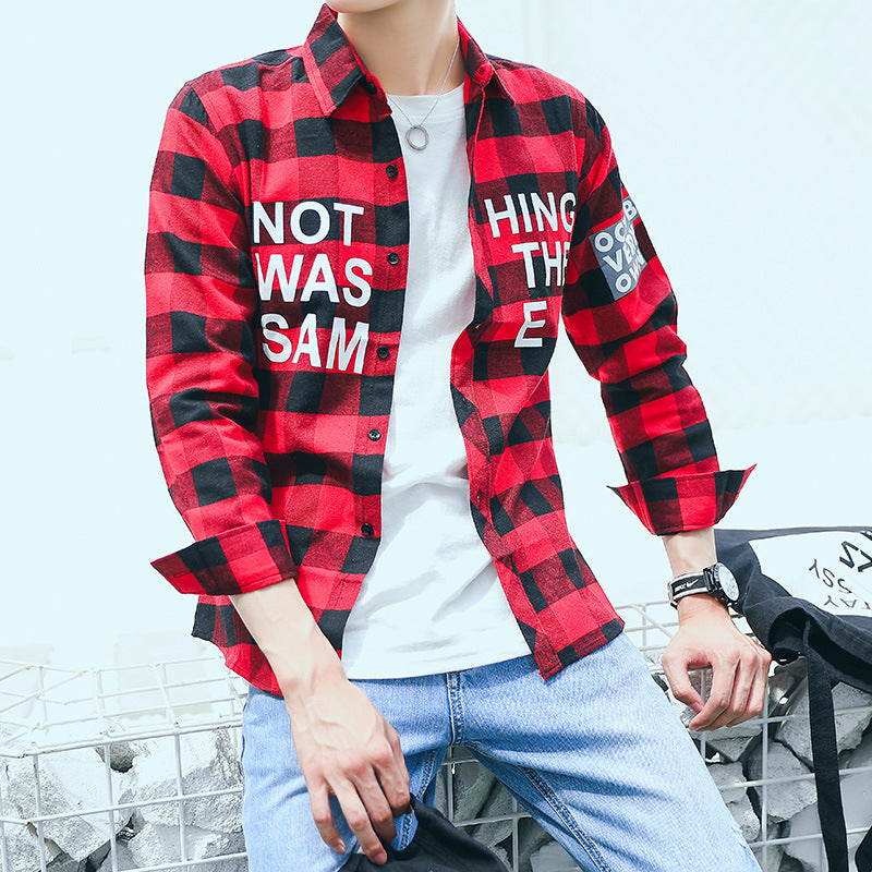 2025Plaid Long Sleeve Shirt Men Korean Version Slim Fit Youth Trendy Handsome Shirt Couple Casual Thin Shirt