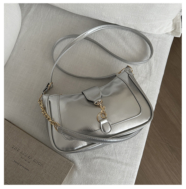 French Design Glossy Women2025Summer New Trendy Fashionable Elegant Single Shoulder Underarm Handbag for Women