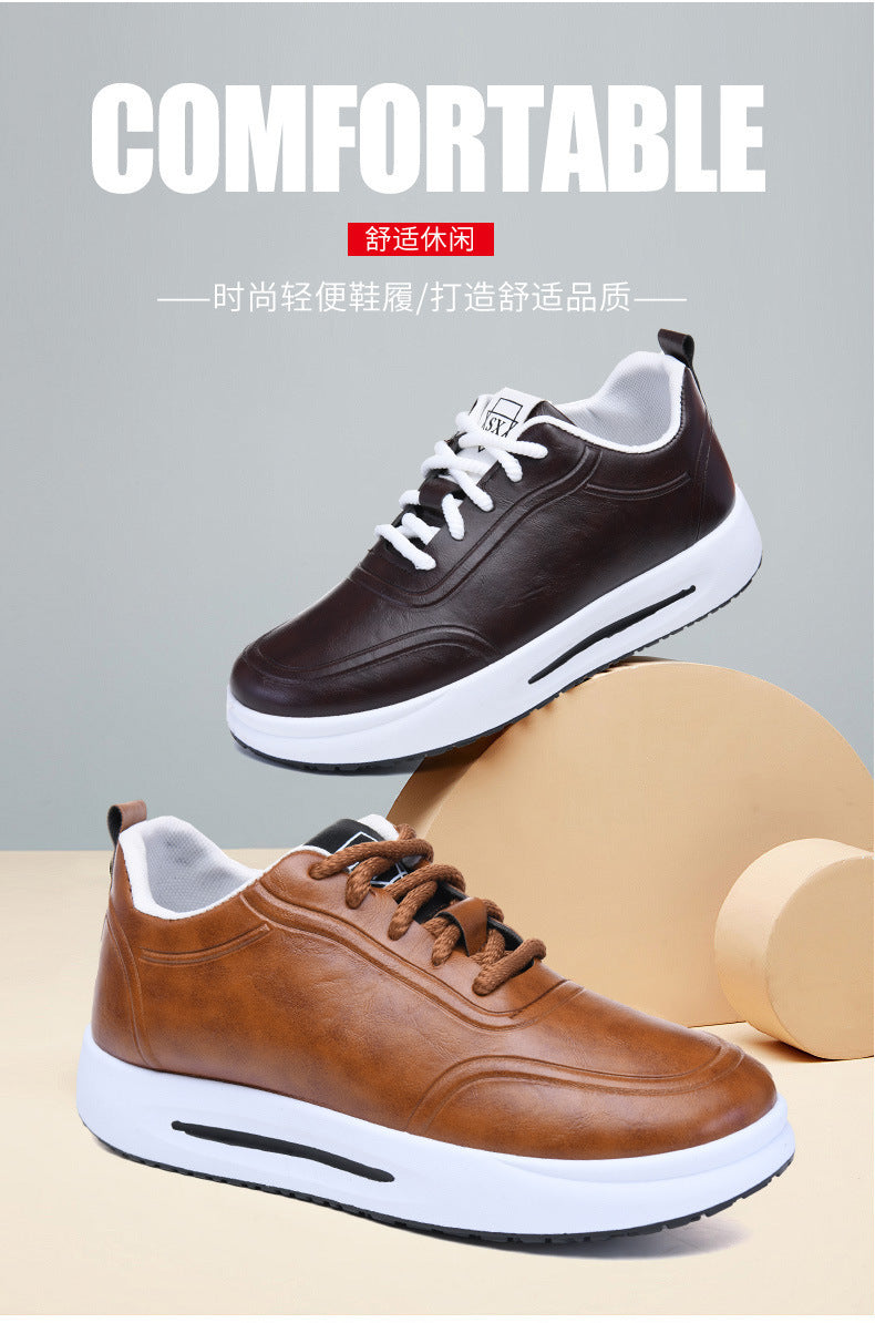 Men's Lace-up PU Waterproof Casual Leather Shoes Solid Color Shallow Mouth Soft Sole Soft Surface Low-top Men's Single Shoes Business Shoes