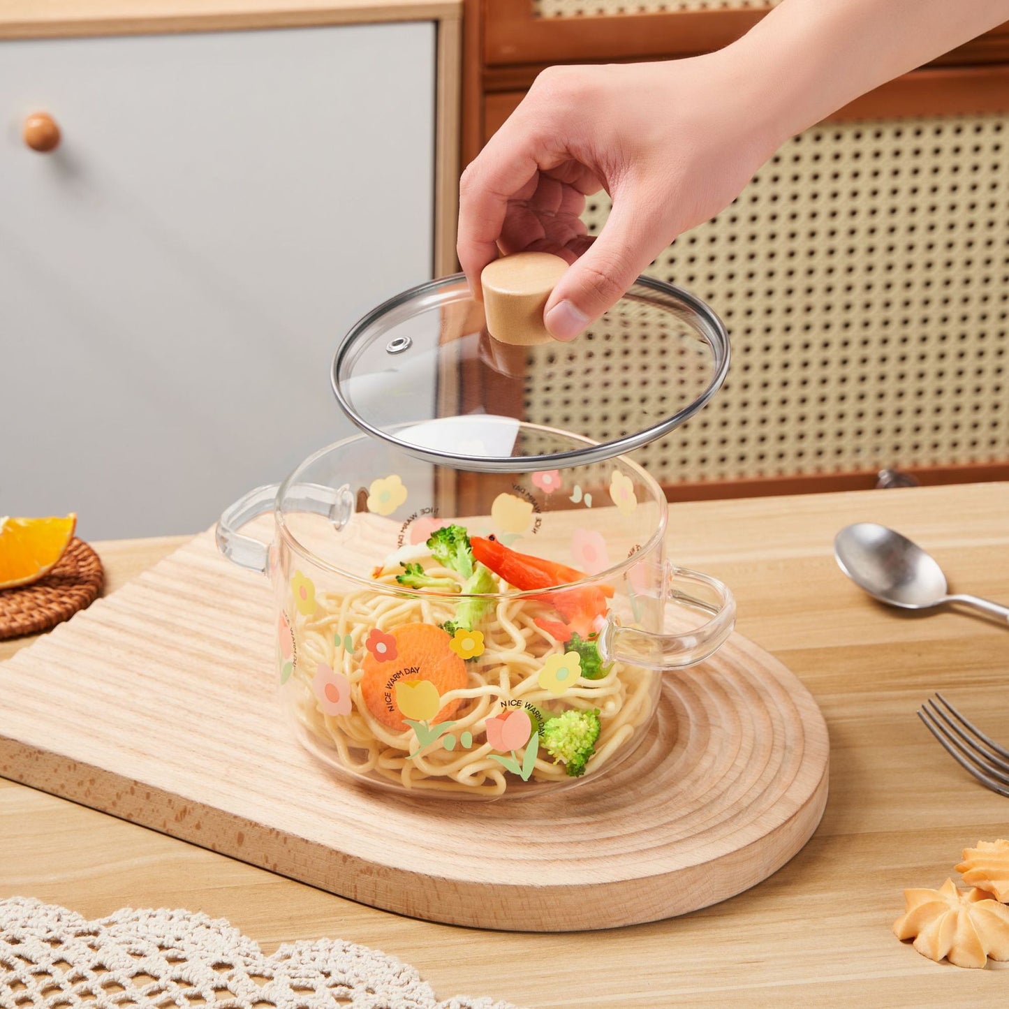 Creative Bear Double Ear Soup Pot Striped Pot Glass Transparent Health Pot Electric Ceramic Stove Heatable Instant Noodle Bowl Milk Pot