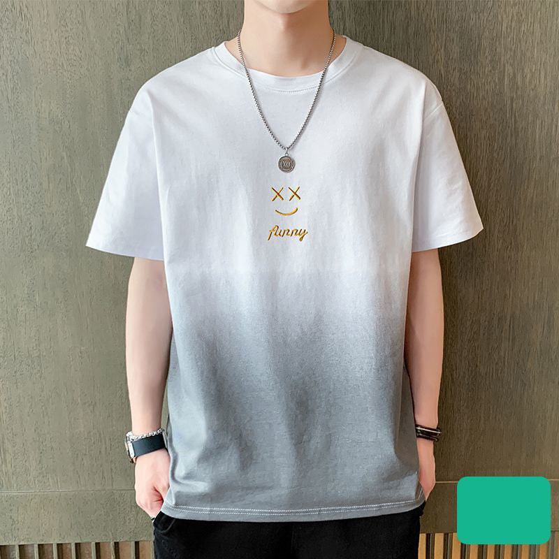 Leisure t Trendy Slim Fit T-Shirt Round Neck Gradient Print Short Sleeve Top T Men's Trendy Versatile Shirt ins Wind