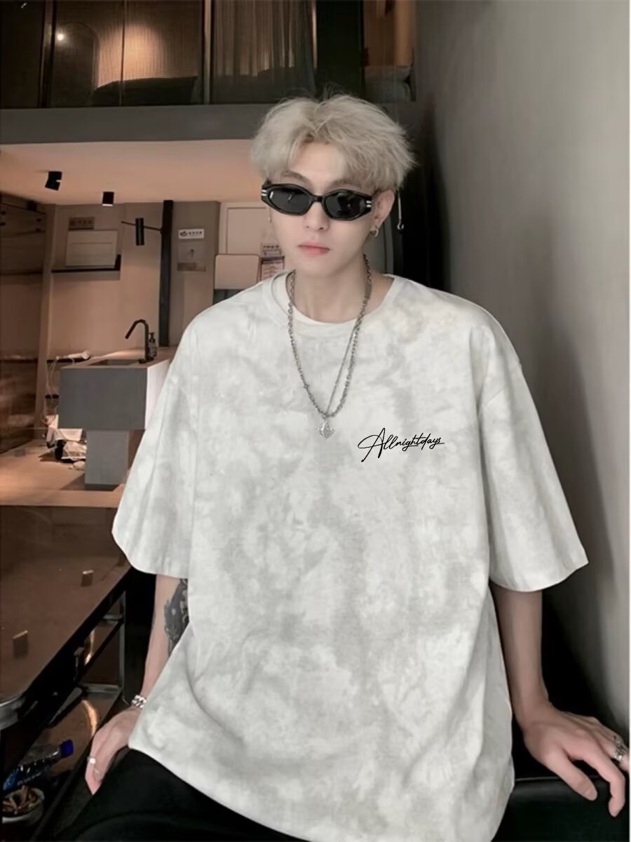 Hip Hop High Street Short Sleeve T T-shirt2025Summer Men oversize Loose Letter Print Trendy Brand Casual Sweatshirt