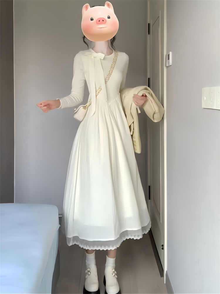 Plus Size Fat mm Little Chanel Style Set Spring and Autumn Women's Clothing2025New Design Bowknot Dress and Jacket Set