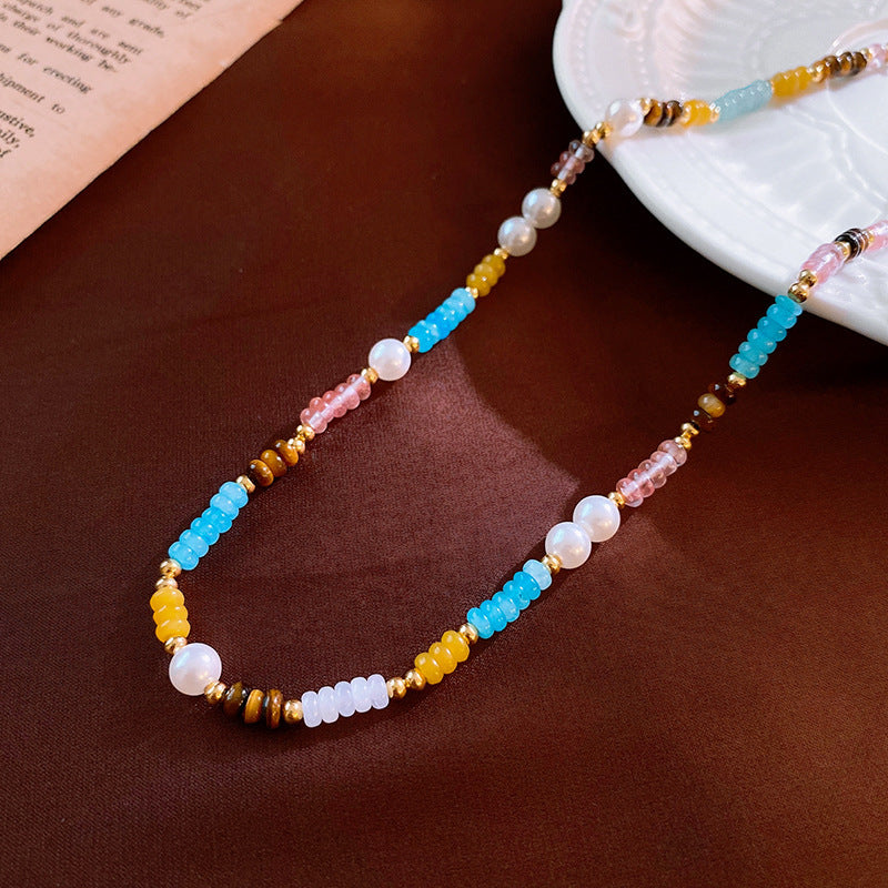 Baroque Freshwater Pearl Necklace Simple Elegant Colorful Beaded Collarbone Chain Niche Light Luxury High-End Sense Necklace for Women